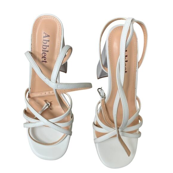 Abbleet Womens Size 9 White 5.25" Block Platform Heels Ankle Strap Sandal Shoes - Picture 6 of 9